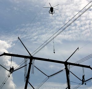 High Tension Power Workers & Helicopter: Powerworkers00008A